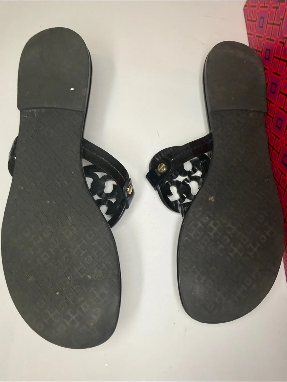 Tory Burch Black Patent Miller Thong Sandals